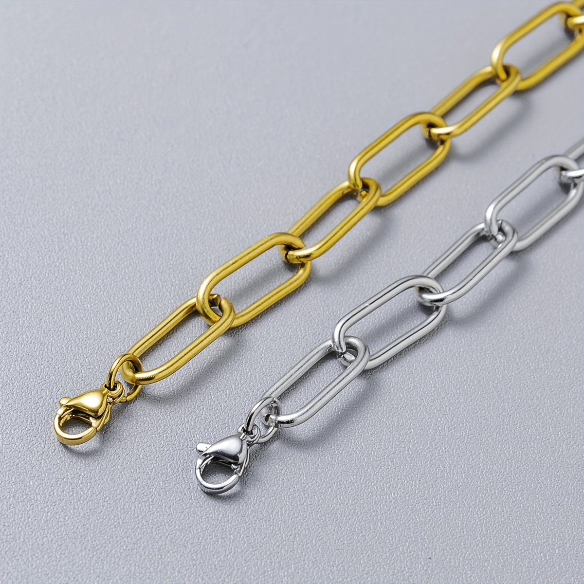 Men's Golden Paperclip Bracelet Stainless Steel Adjustable Chain Link Closure